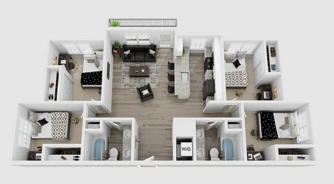 4 BR/2 BA Furnished