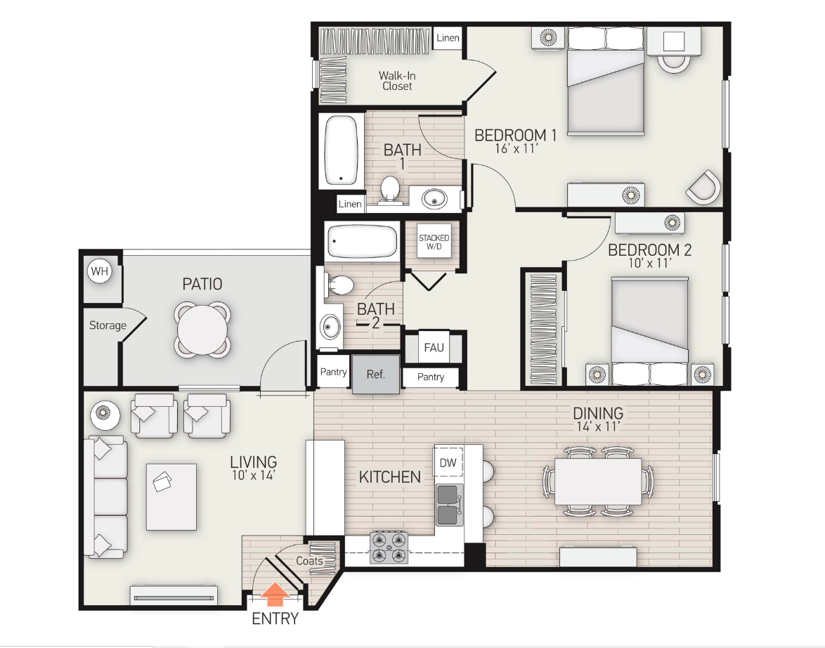 2 Bed 2 Bath PLAN F