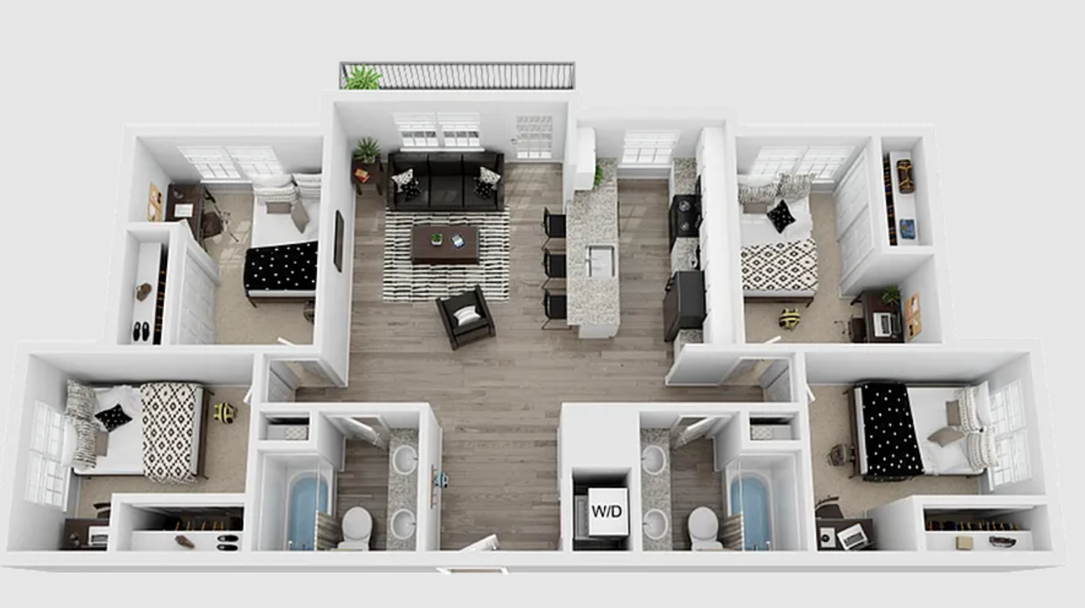 4 BR/2 BA Unfurnished