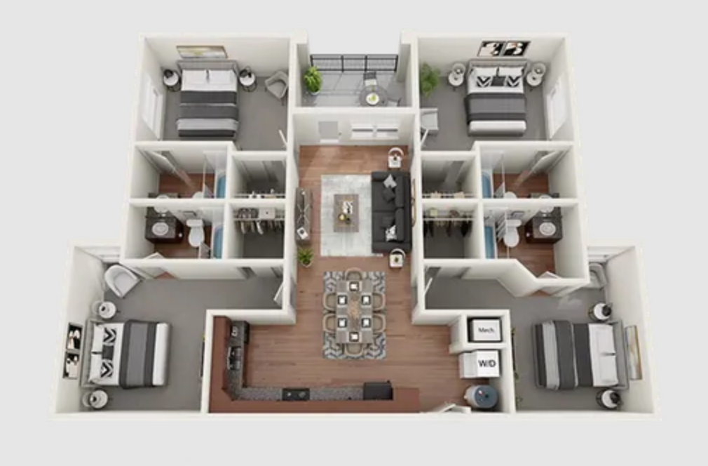 4 Bed 4 Bath 4 Balcony