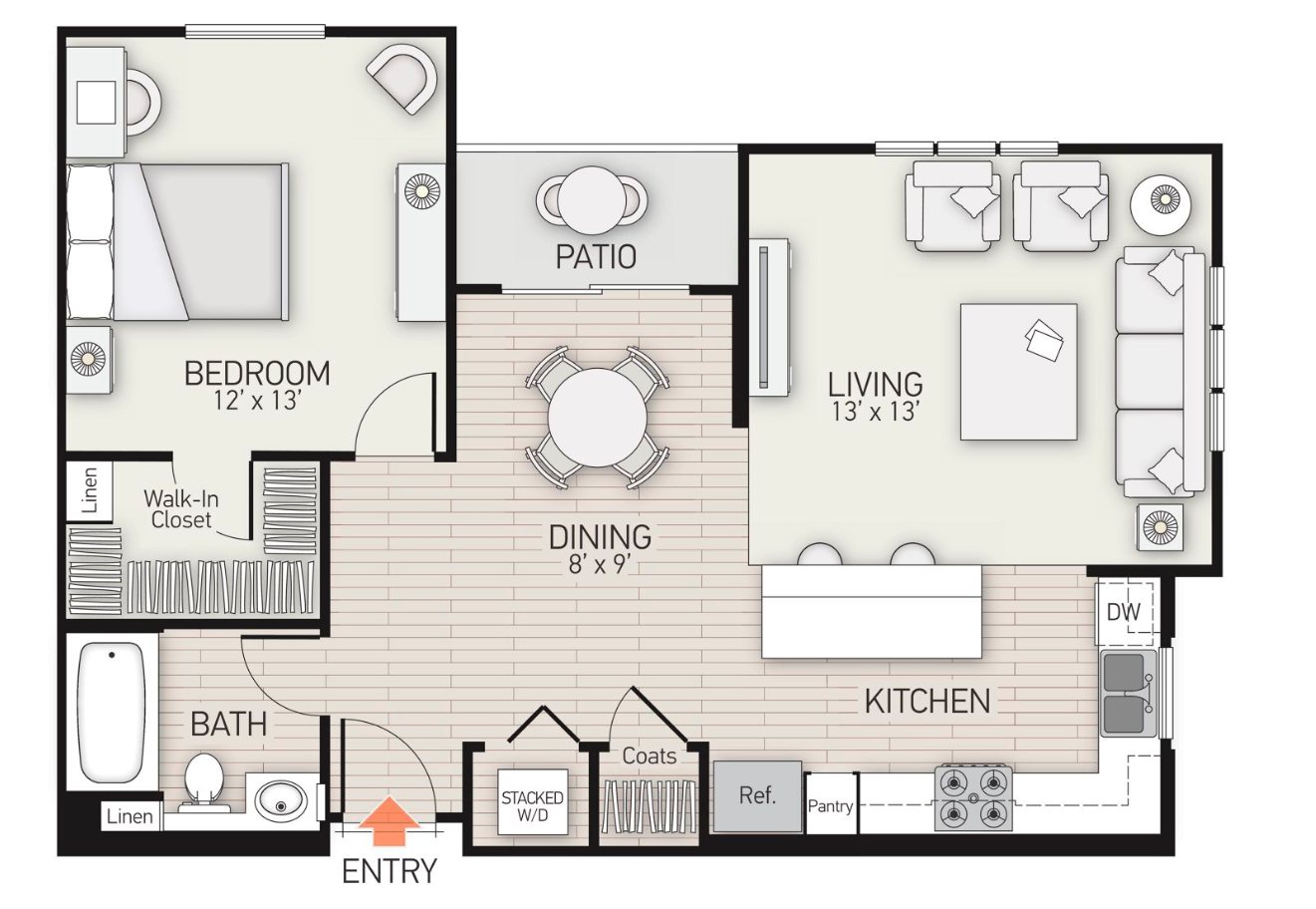 1 Bed 1 Bath PLAN A
