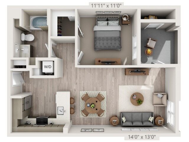 1 bed 1 bath A2