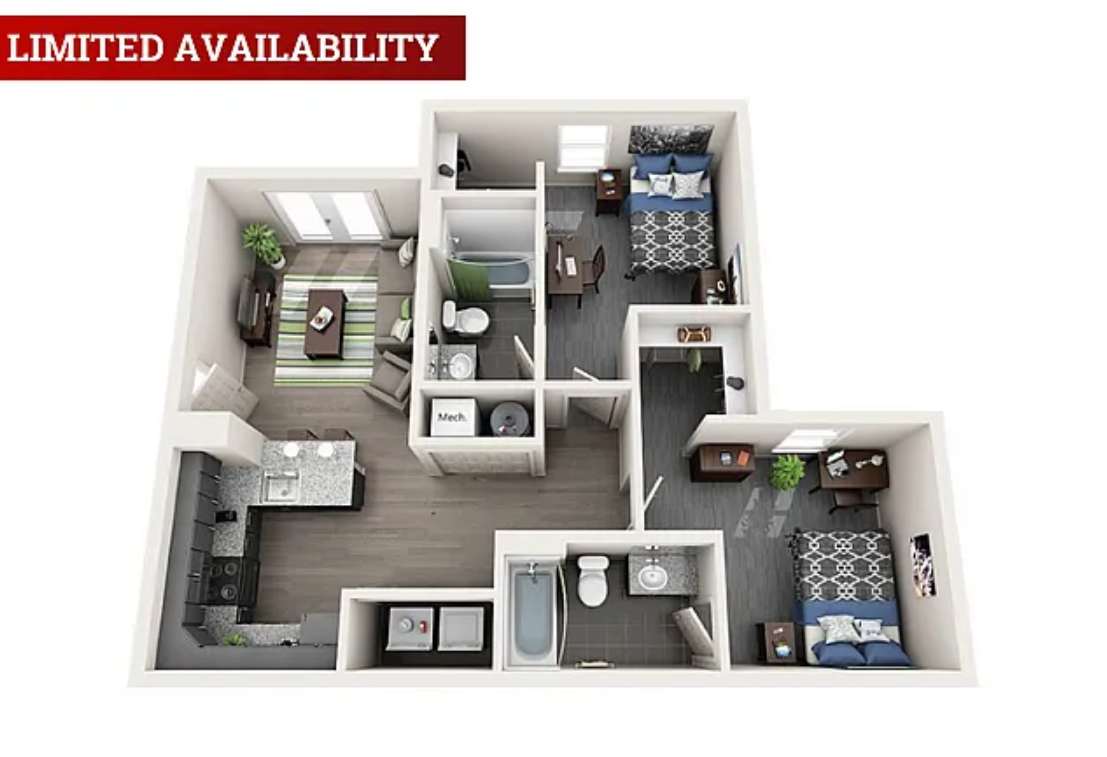 2 Bed 2 Bath The Eddie with Spirit Patio