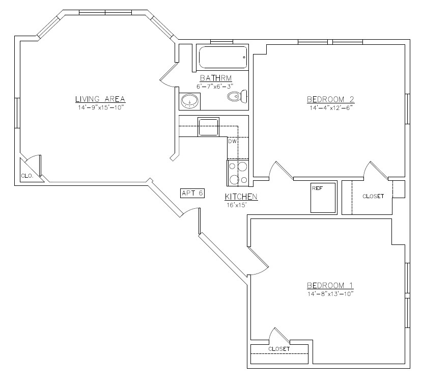 2 bed 1 bath-Apartment 6