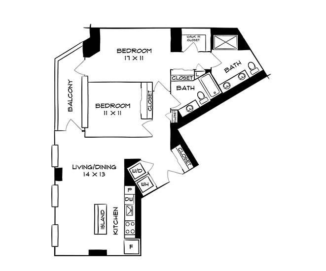 2 Bed 2 Bath Design 2F
