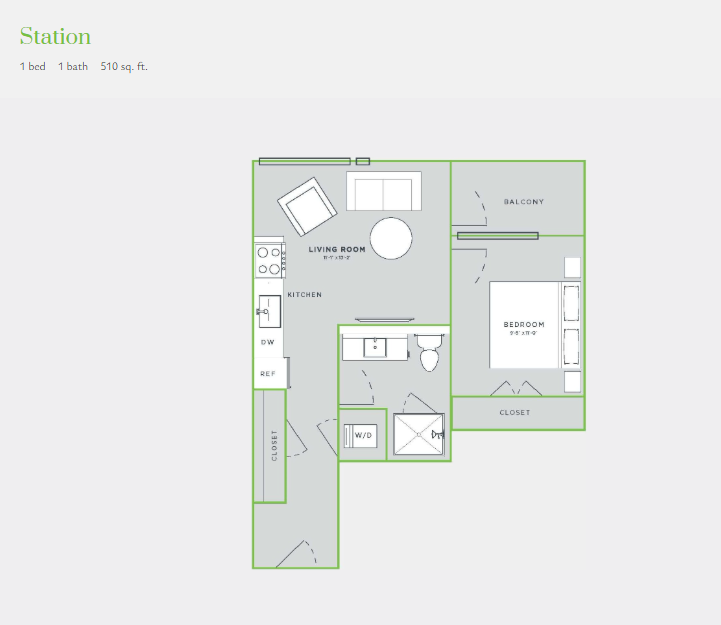 1 Bed 1 Bath Station