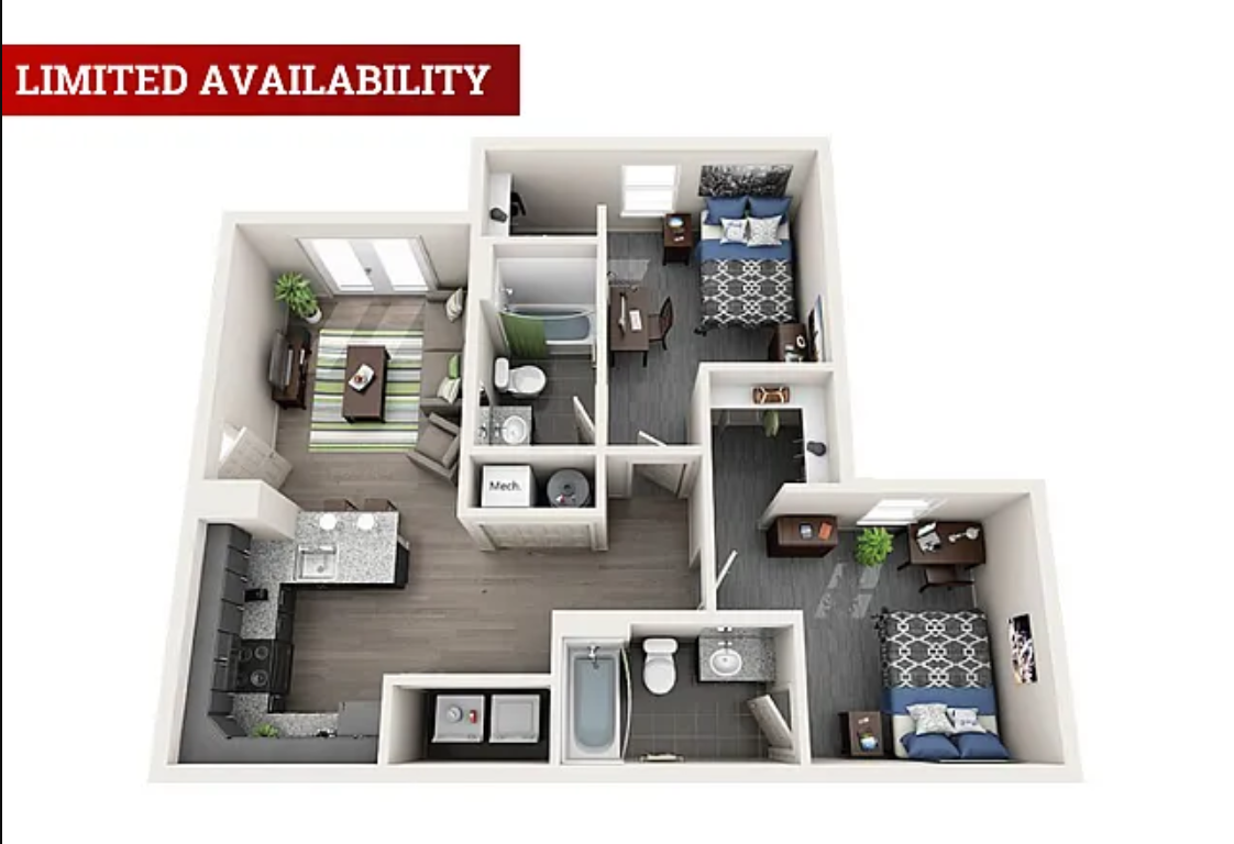 2 Bed 2 Bath The Eddie Unfurnished