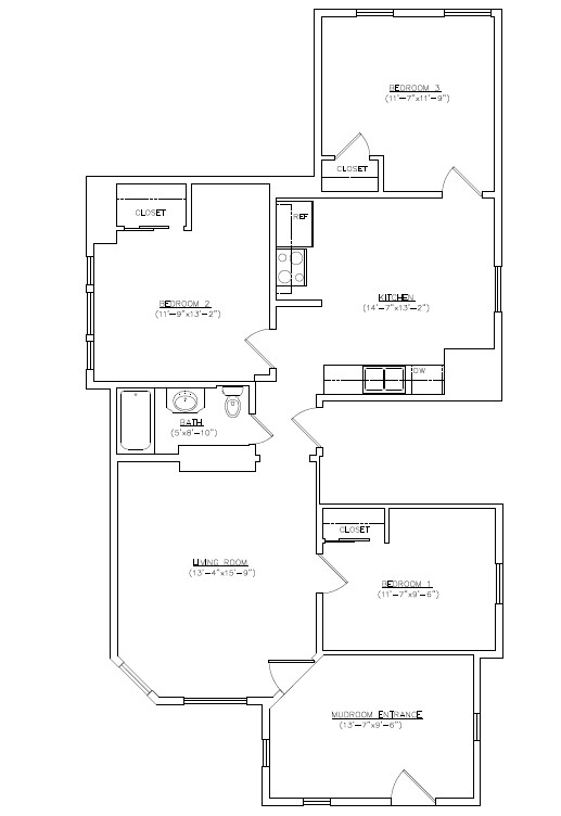 3 bed 1 bath-Apartment 1