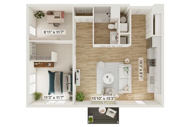 1 Bed 1 Bath The Carson with Office