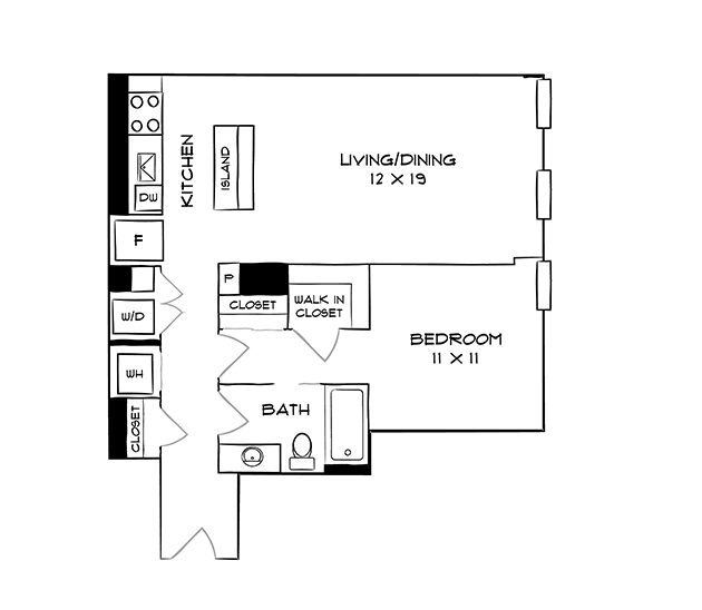1 Bed 1 Bath Design 1C