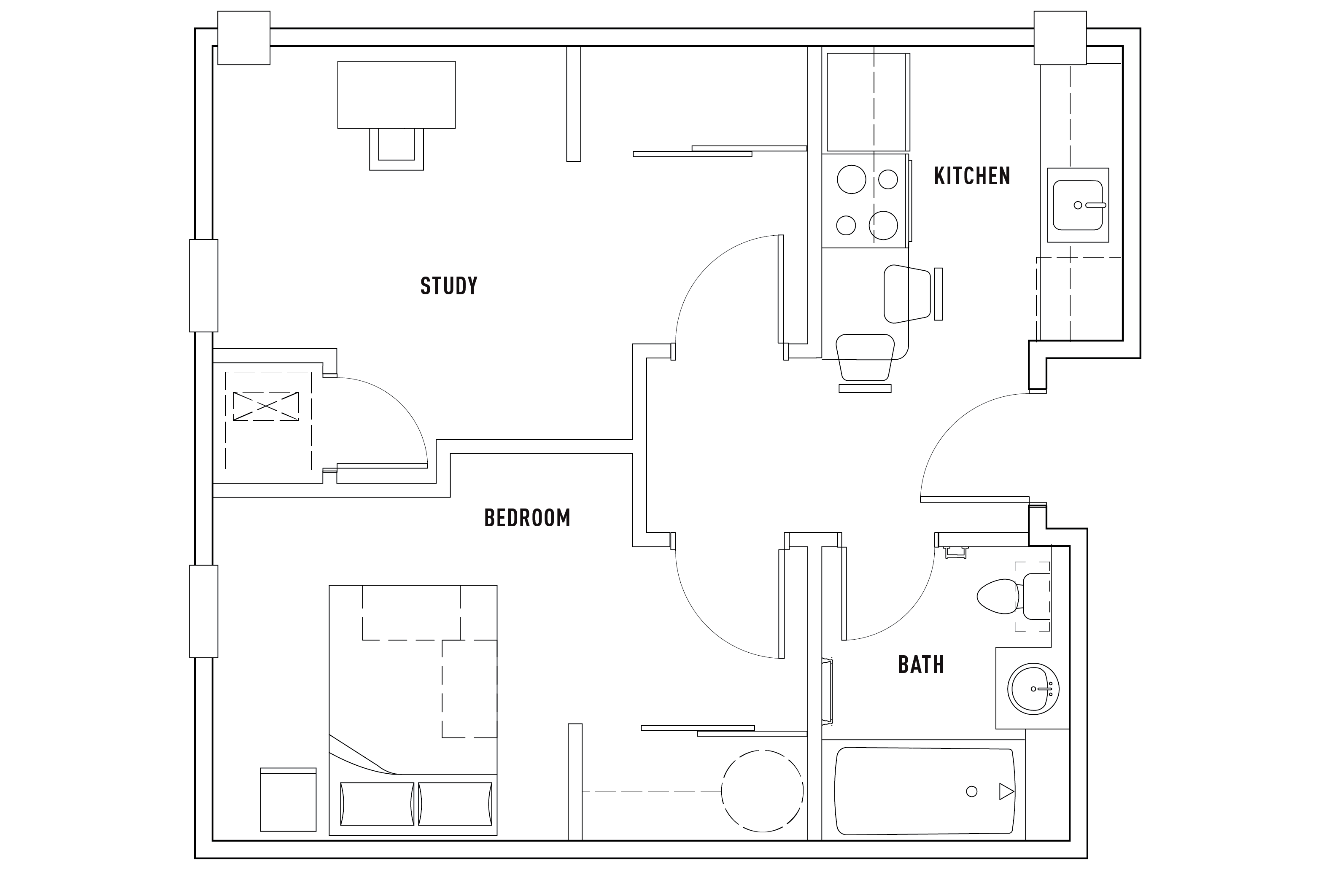 1 Bed - 1 Bath with Study