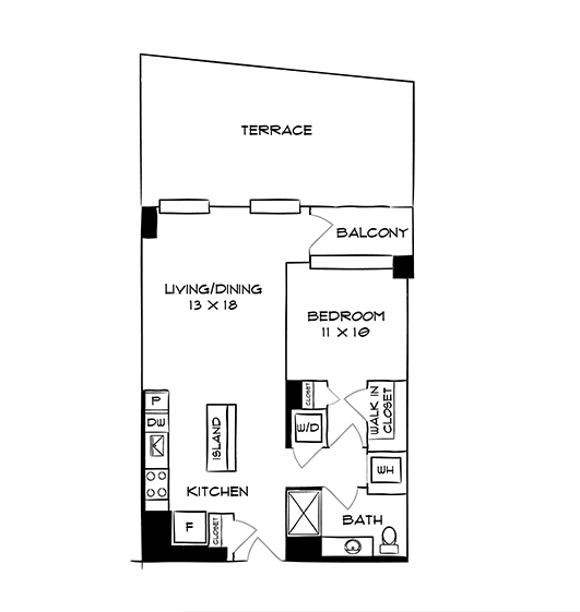 1 Bed 1 Bath Design 1A