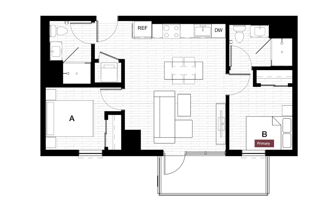 2 Bed 2 Bath- 2x2 Balcony