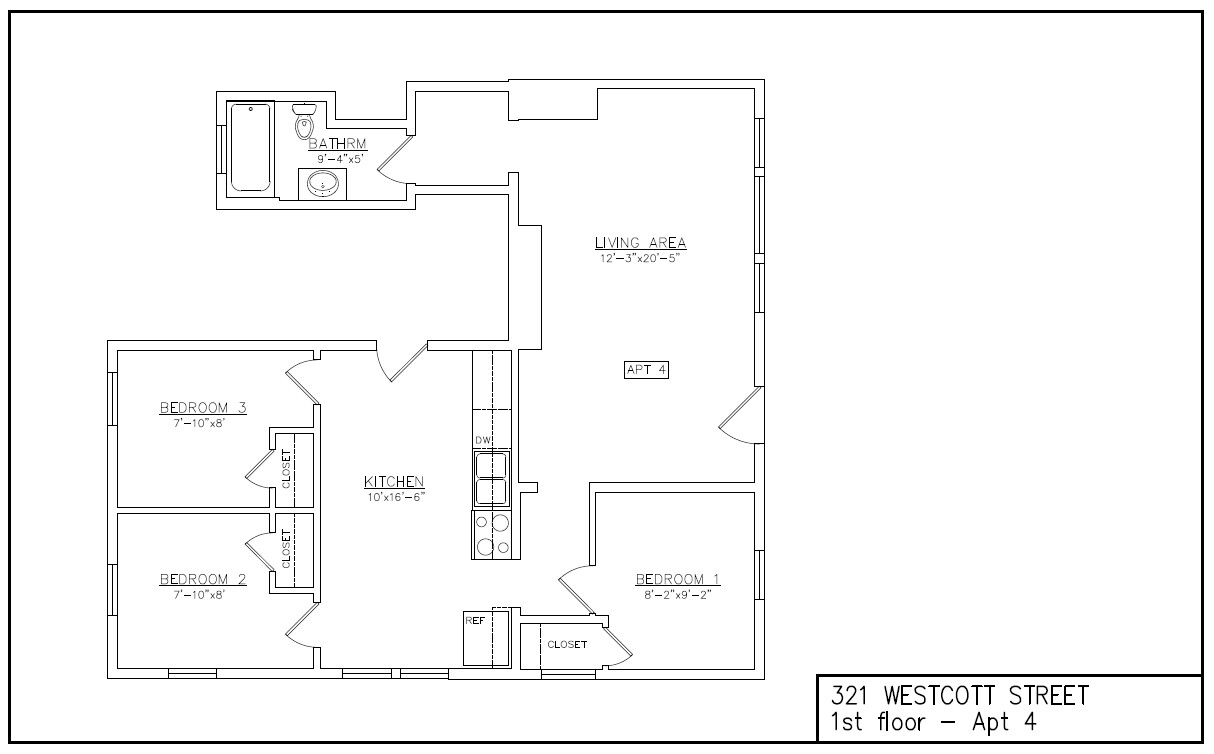 3 bed 1 bath-Apartment 4