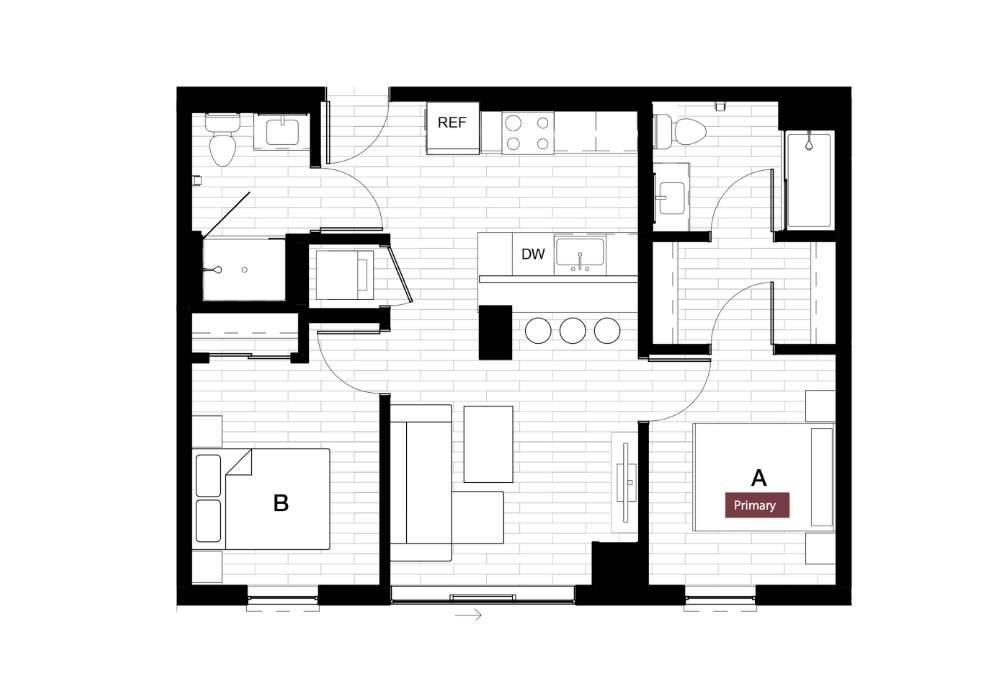 2 Bed 2 Bath- 2x2
