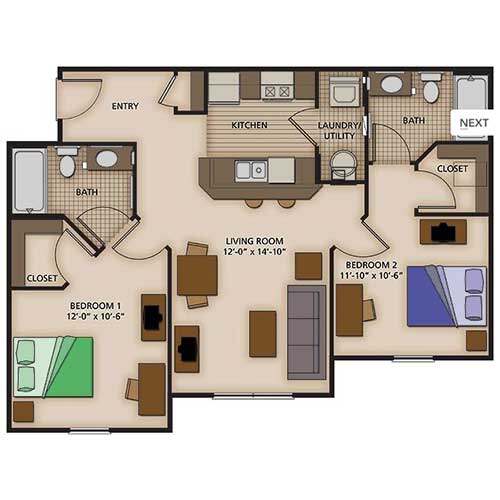 2 Bedrooms, 2 Bathrooms