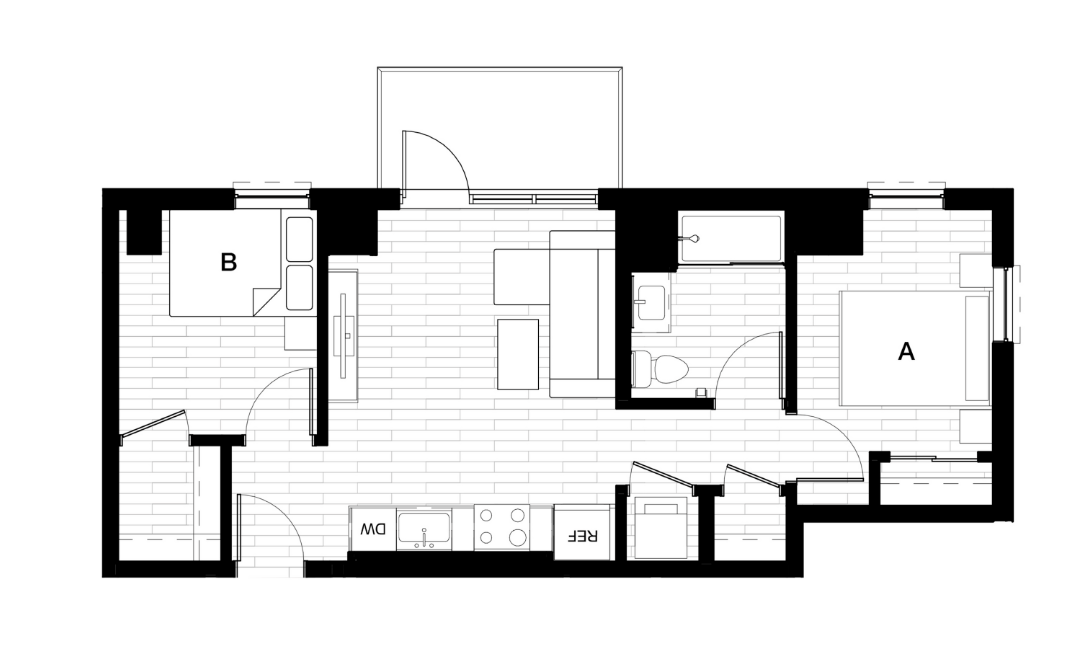 2 Bed 1 Bath-2x1 Oasis Balcony