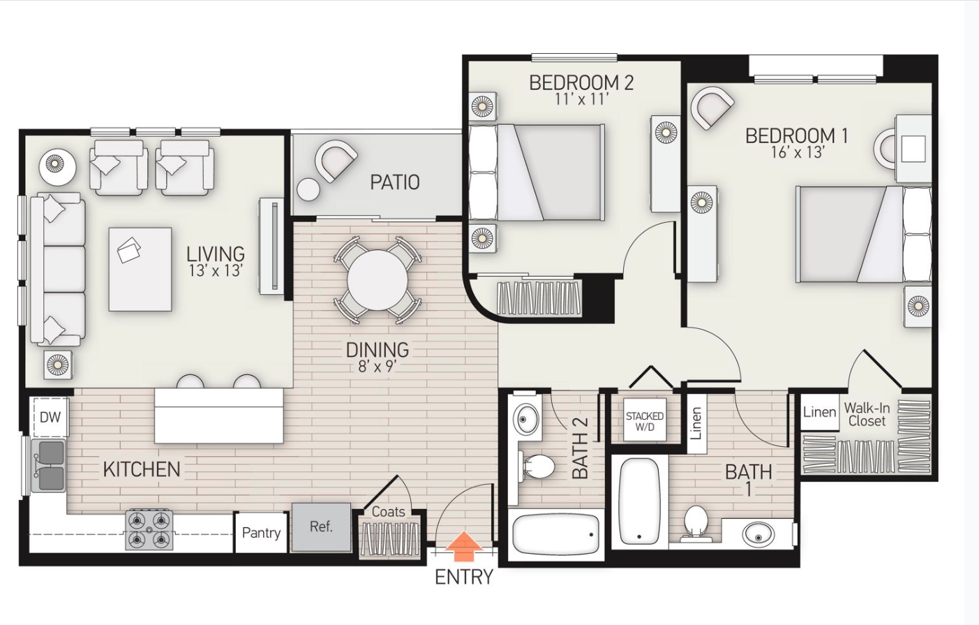 2 Bed 2 Bath PLAN D