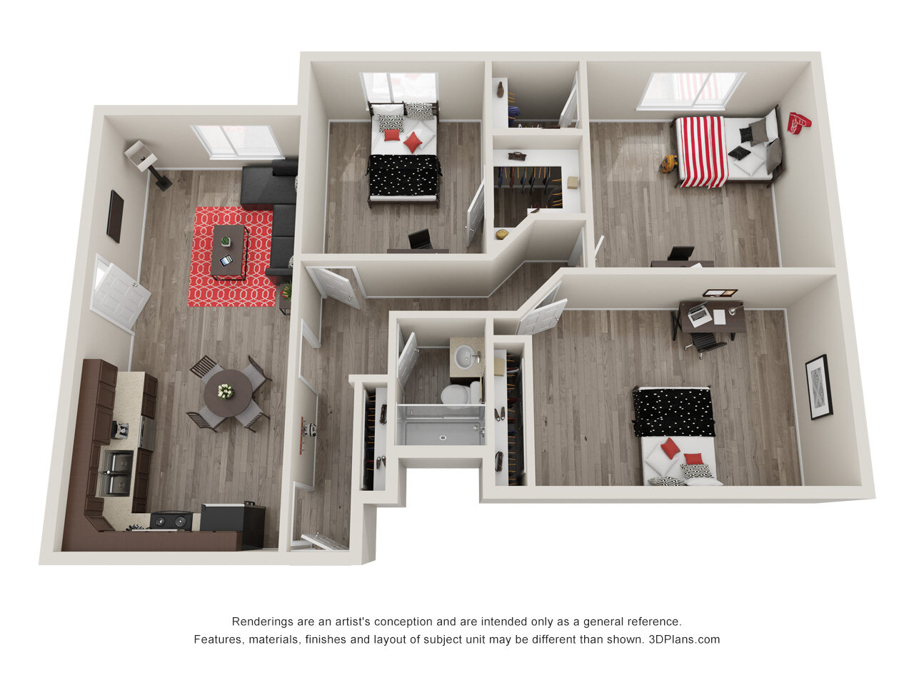 3 Bedrooms, 1 Bathroom